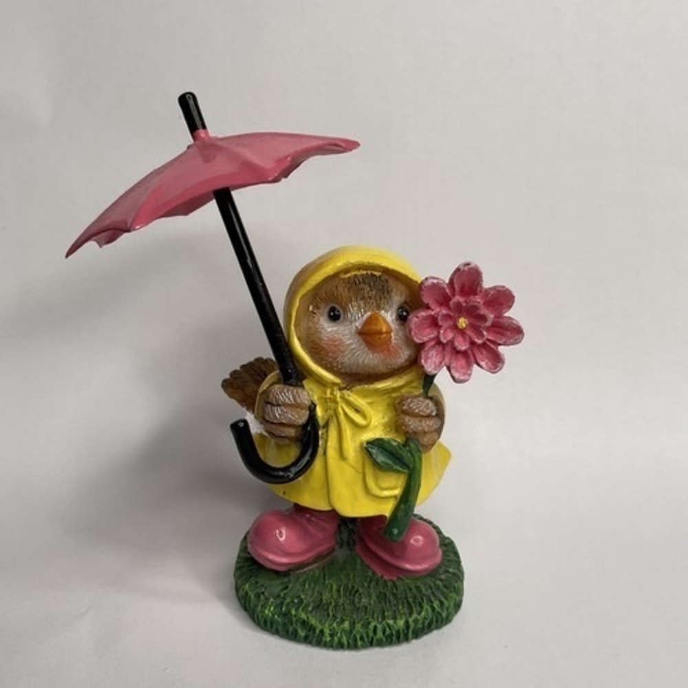 VTG Ganz E1 Springtime Bird Coat Under Umbrella Giving A Pink Flower 4"T China